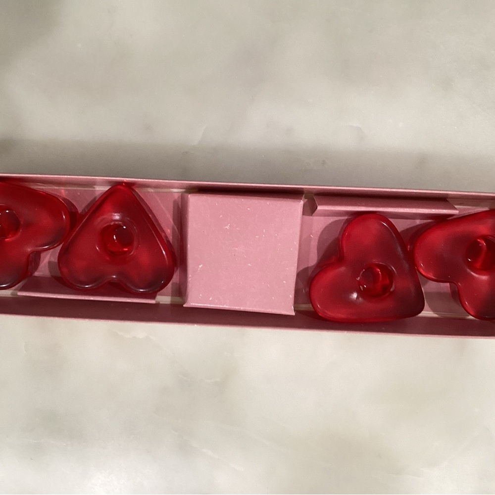 4 red heart shape glass candle holders for taper candles